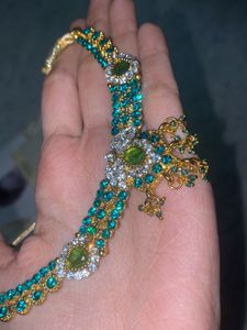 Turquoise Stone Necklace Set With Earrings And Maa