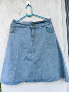 Denim A-Line Skirt With Inner Shorts