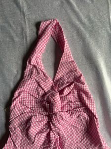 Pink Gingham Halter Top