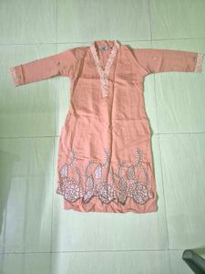 Peach Embroidered Kurta