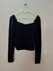 Chic Ruched Black Long Sleeve Top✨