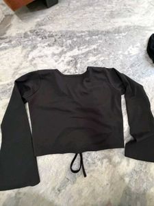 Chic Black Ruched V-Neck Top