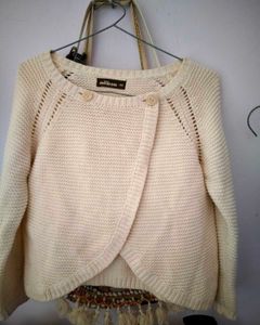 Milbann Cream Knitted Wrap Cardigan