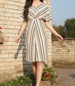 Berrylush Women Yellow &amp; Off-White Stripe Printed