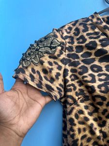 Leopard Print Peacock Embellished Y2k Top