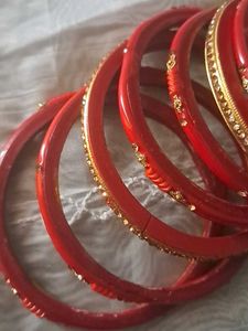 red &amp; gold embellished bangles