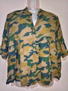 Versatile Camouflage Print Button-Up Top