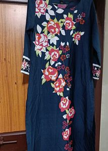 Blue Kurta with Floral Embroidery