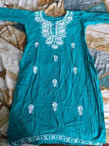Teal Chikankari Embroidered Kurta