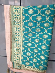 Elegant Teal & Gold Printed Dupatta