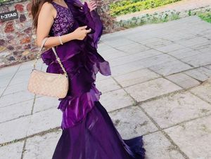Purple Sequined Ruffle Saree