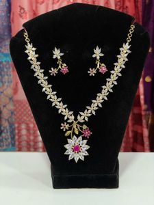 Stunning CZ Flower Necklace & Earrings Set