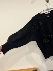 Vintage Black Beaded Bow Sweater