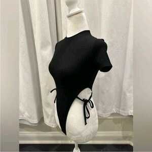 Lace-up Side Teddy Sexy Black Bodysuit