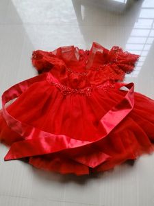 Red Colour Party Wear Dress 1-2 Years Of age