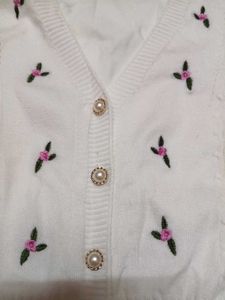 Cute Embroidered White Cardigan