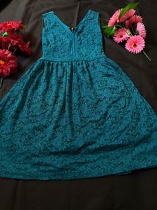 Teal Lace V-Neck Dress