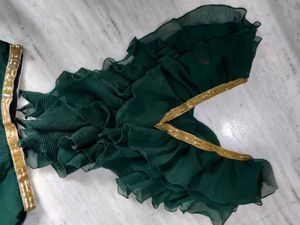Elegant Green Pleated Ethnic Skirt with top