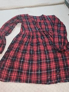 Red Plaid Long Sleeve Dress