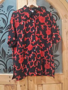 Red &amp; Black Floral Print Shirt