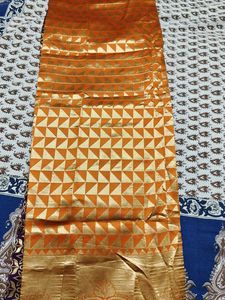 Orange &amp; Purple Saree with Gold Work
