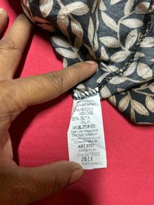 Black &amp; Beige Leaf Print Knot Detail Shirt