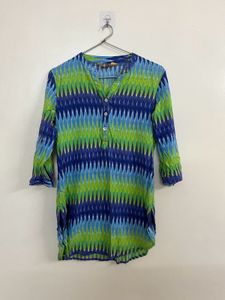 Vibrant Blue & Green Printed Kurta