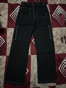 Men's Black Cargo Pants with White Stitching