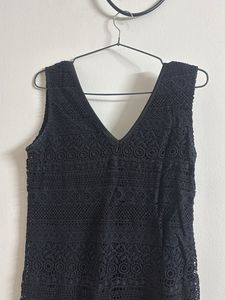 Black Crochet V-Neck Mini Dress