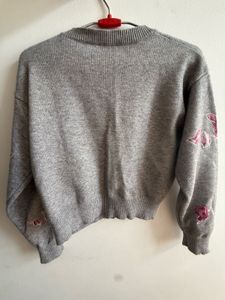 Floral Print Grey Knit Sweater