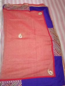 Elegant Peach Saree with Blue Border