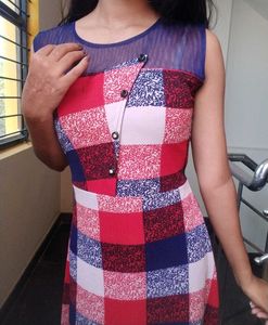 Chic Red, White &amp; Blue Plaid Maxi Dress