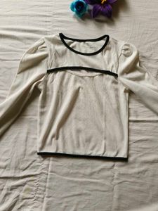 White Cutout Long Sleeve Top