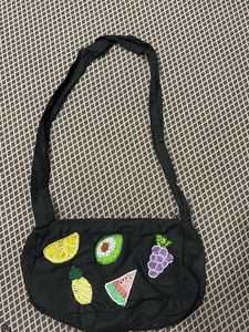 Cute Fruit Embellished Black Shoulder Bag