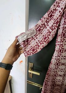 Maroon and White Printed Kurta soch
