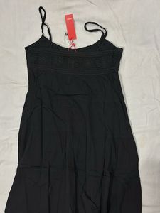 Black Spaghetti Strap Dress with Lace Top