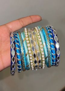 Set of 12 Silk Thread Bangles with Mirror Work