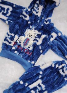 Cozy Blue Bear Faux Fur Hoodie &amp; Pants Set
