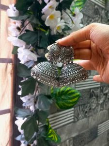 Oxidized Silver Jhumka Earrings
