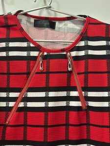 Red and White Sleeveless Top