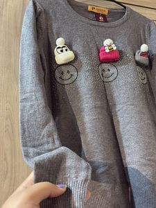 Grey Embellished Smiley Face Sweater