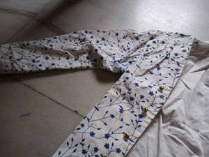 White Kurta with Blue Floral Print