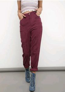 Burgundy Corduroy High-Waisted Pants
