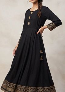 Elegant Black Kurta Set with Golden Print