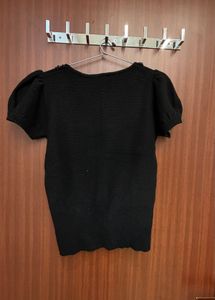 Elegant Black Top with Beaded Neckline