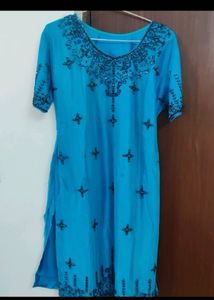 Blue Emblished Kurta with Palazzo Set
