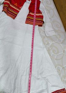 Elegant White Anarkali Kurta with Red Jacket