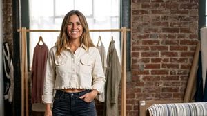 Cream Button-Up Shirt with Ruffle Hem