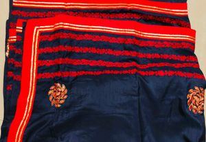 Elegant Blue Saree with Red Embroidery desig