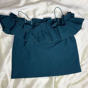 Teal Off-Shoulder Ruffle Top